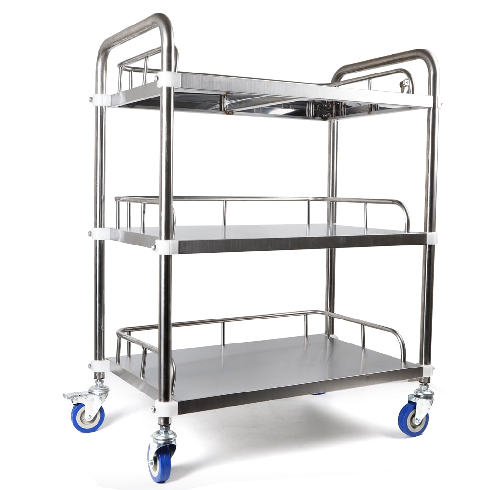 Aiqidi Layers Trolley Cart Stainless Steel Mobile Lab Cart Equipment with Wheel&Handle for