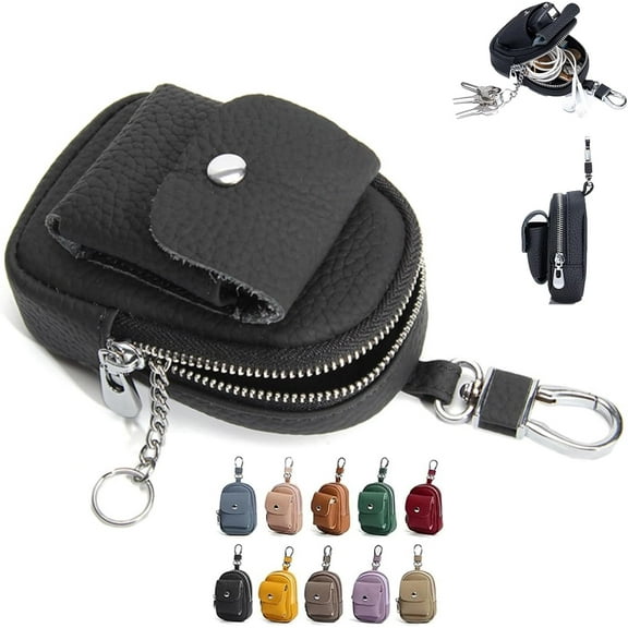 Genuine Leather Mini Backpack Keychain, Travel Coin Purse & Makeup Bag, Card Holder Data Cable Organizer Small Organizer