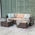 thumbnail image 4 of JOIVI 5 Pieces Outdoor Patio Furniture Set, All Weather PE Wicker Rattan Sectional Furniture Set with Beige Cushions and Coffee Table, Brown, 4 of 9