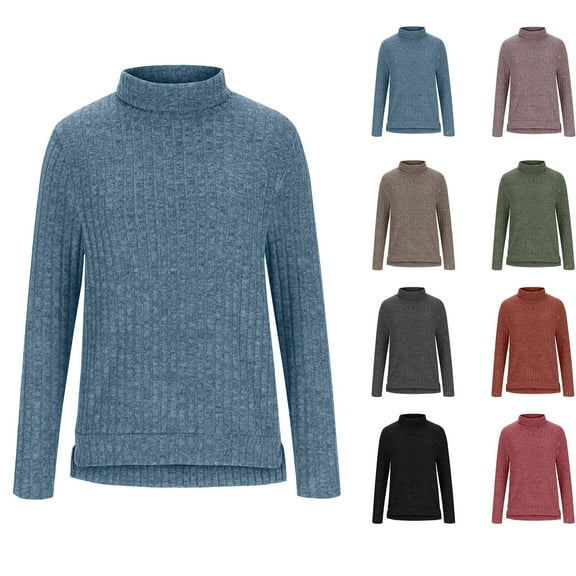 Lovskoo Sweaters for Women Casual Solid Pullover Round-Neck Turtleneck Long Sleeve Blouse Loose Blouse Tops Khaki