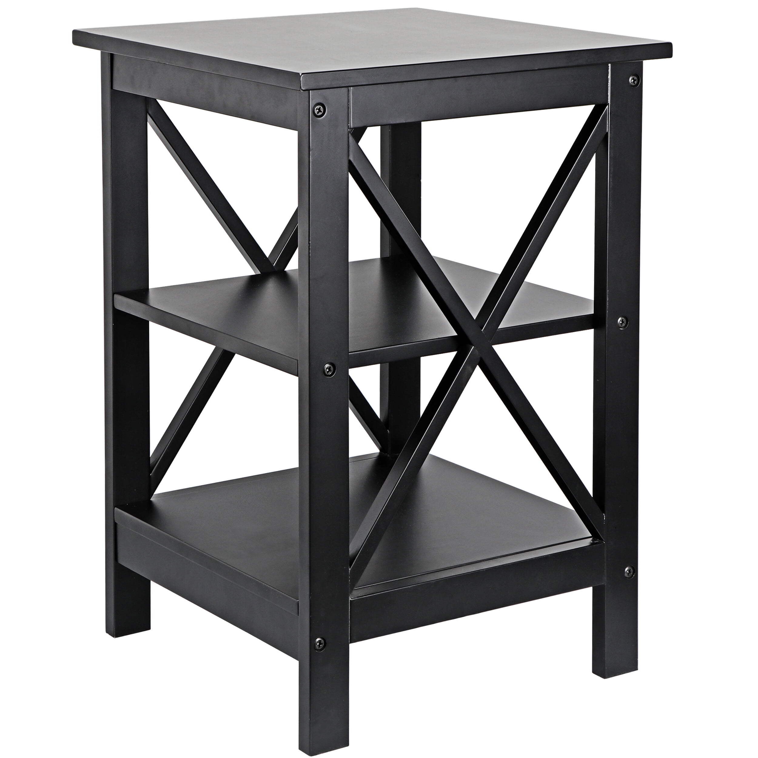 HomGarden 24" Square End Table, MDF Sofa Table 3-Tier Storage Shelf, Black