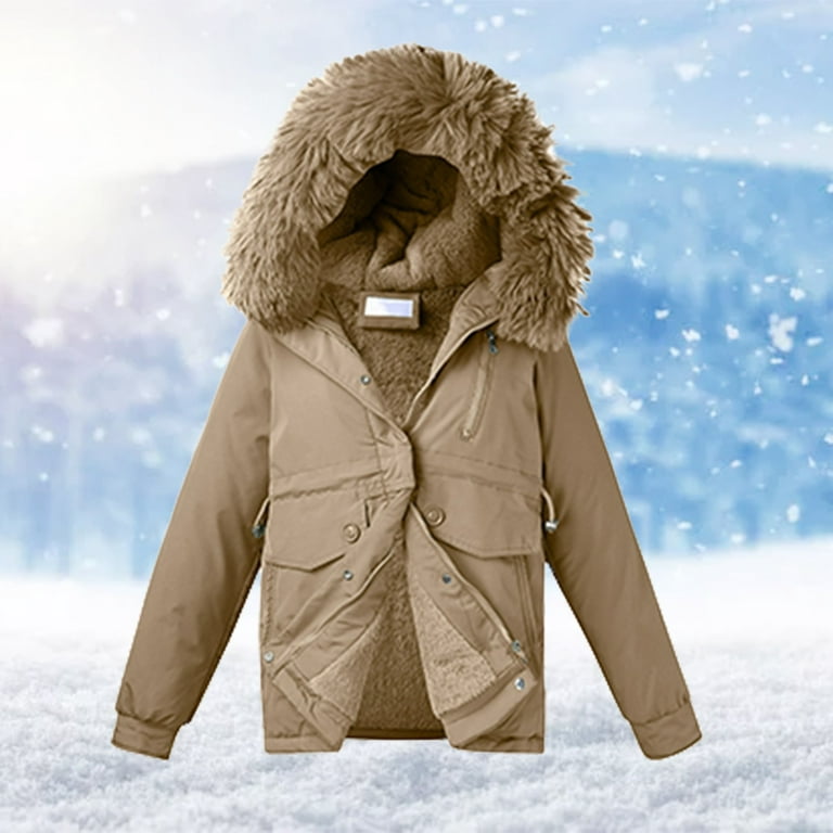 Entyinea Women's Claasic Jacket Open Front Furry Long Sleeve Warm Winter  Outwear Jacket Khaki XL
