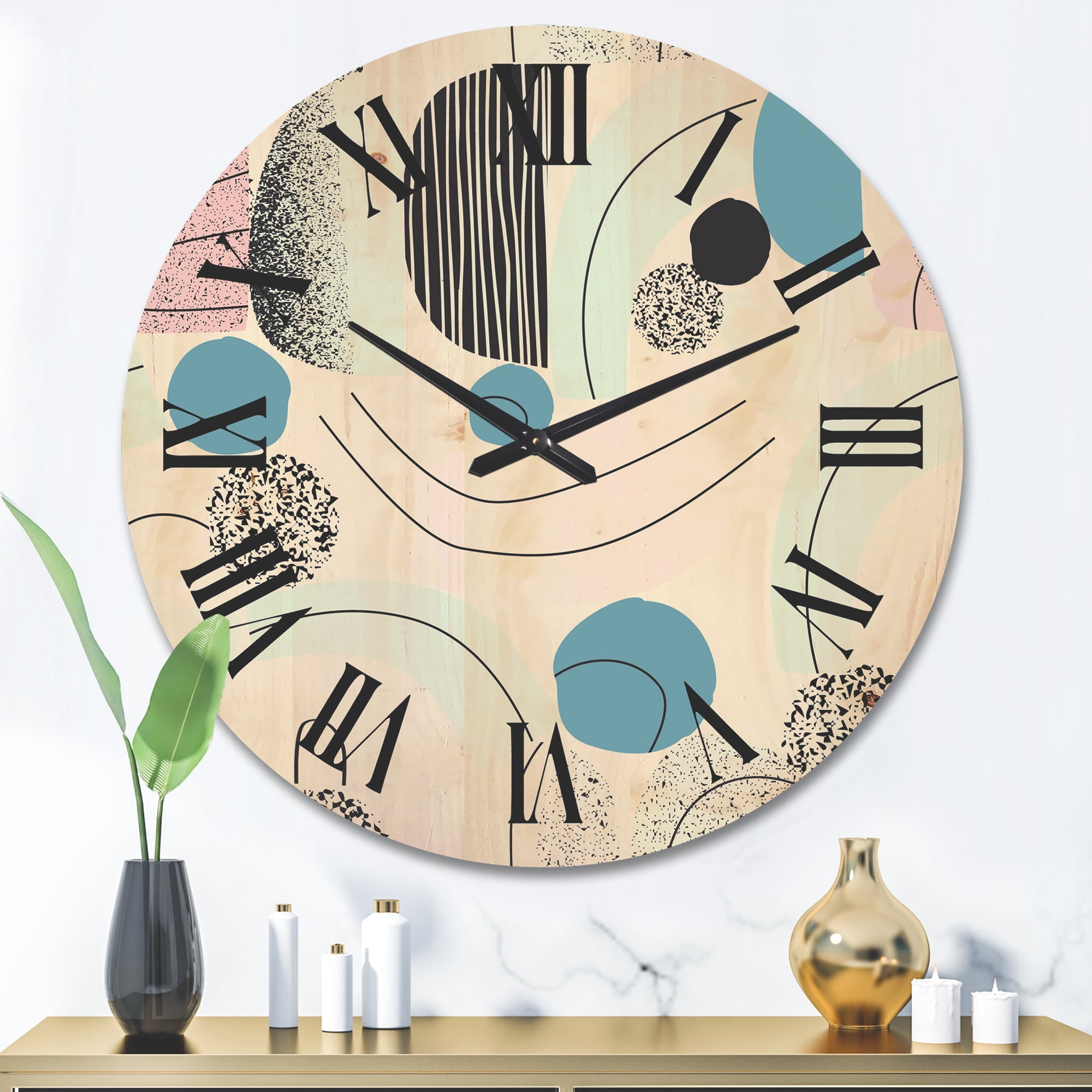 Designart 'Art Collage In Pastel Colors' Modern Wood Wall Clock