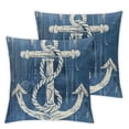thumbnail image 2 of Acheng Blue Ocean Vintage Wood Plank Throw Pillow Covers Decor Nautical Theme Boat&nbsp;Anchor Seahorse Sea Star Conch Pillowcase Sofa Couch Cushion Cover,2 Pcs(Ocean) White, 2 of 6