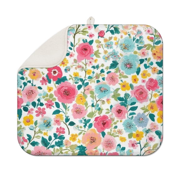 Pioneer Flower Floral Print Pattern Dish Drying Mat for Kitchen 1 Pack, Ultra Absorbent Microfiber Dishes Drainer Mats,16"x18"