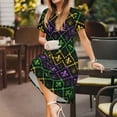 thumbnail image 3 of Honeii Mardi Gra Geometric Print Women’s Short Sleeve Dress, Comfortable Casual Dress, Soft Polyester Spandex Blend, Stylish Everyday Wear for Summer, Perfect for Travel and Vacation, 3 of 6