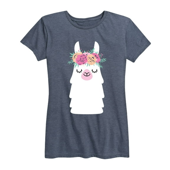 Instant Message - Llama Flower Crown - Women's Short Sleeve Graphic T-shirt