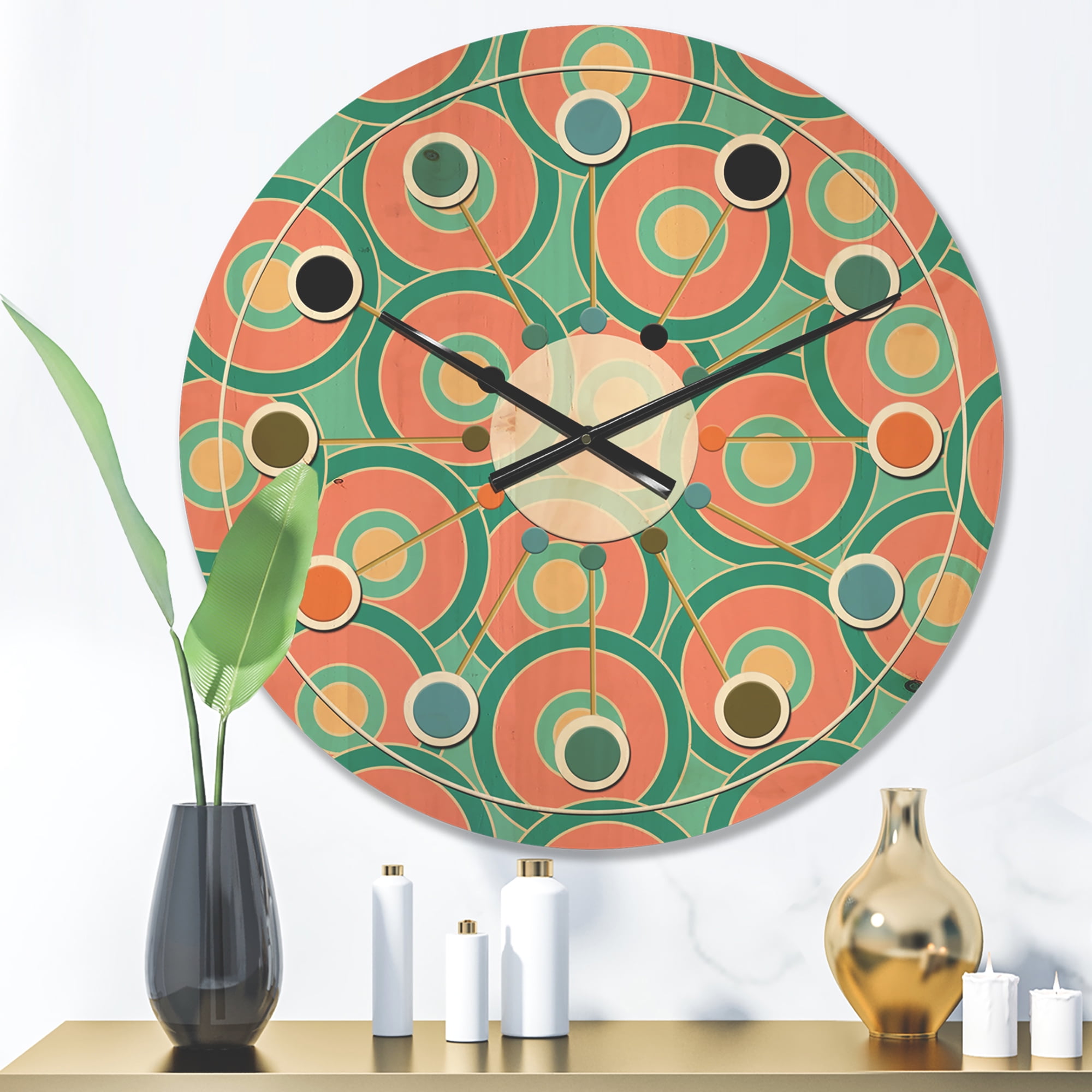Designart 'Circular Retro Pattern VI' Mid-Century Modern Wood Wall Clock