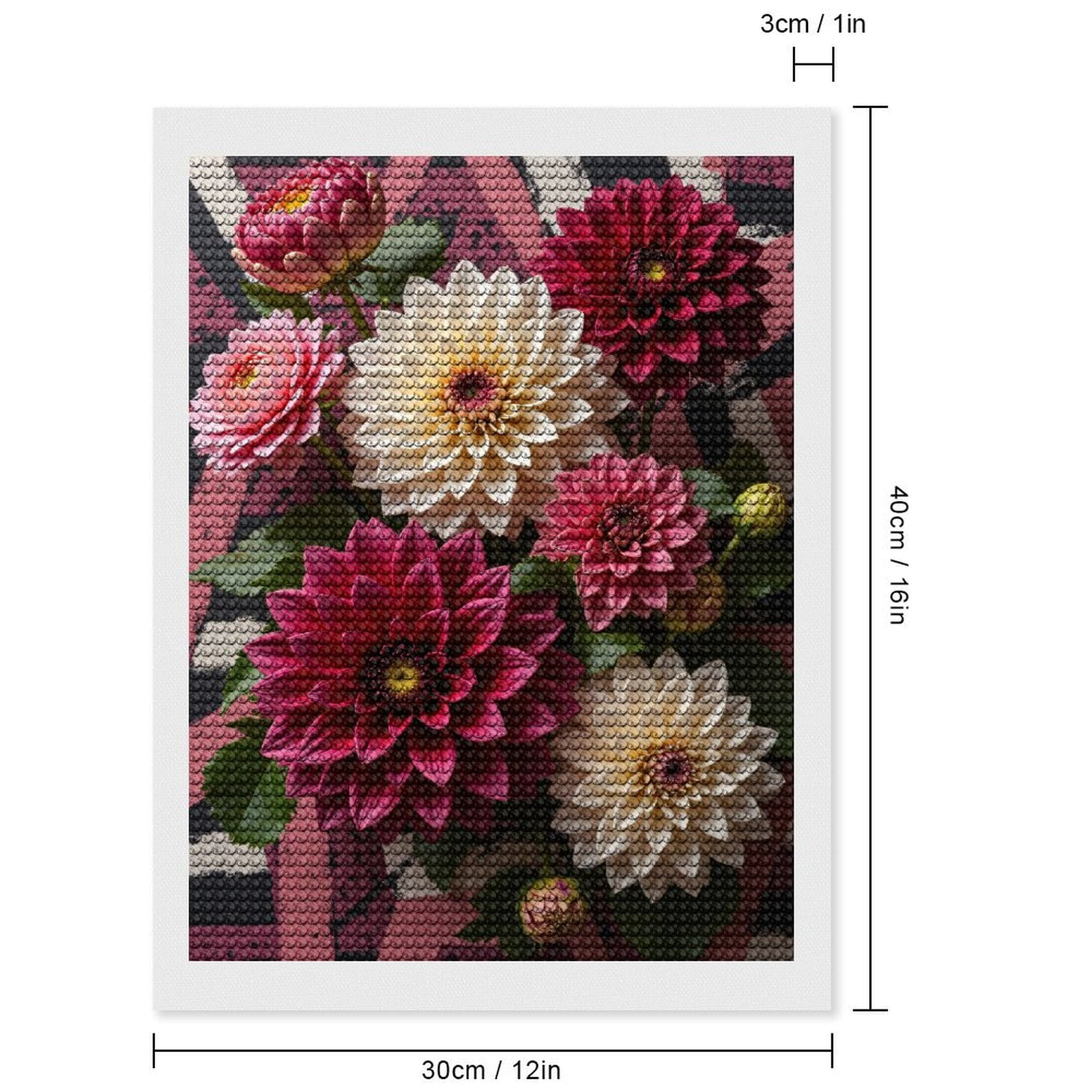 Diamond Art Kits for Adults, Floral Dahlia Bouquet Vibrant Pattern 5D Diamond Painting Kits for Adults Beginners, DIY Full Drill Diamond Painting, Gem Art and Crafts 12x16