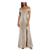 NIGHTWAY Womens Gold Slitted Off Shoulder Full-Length Evening Sheath Dress Petites 4P