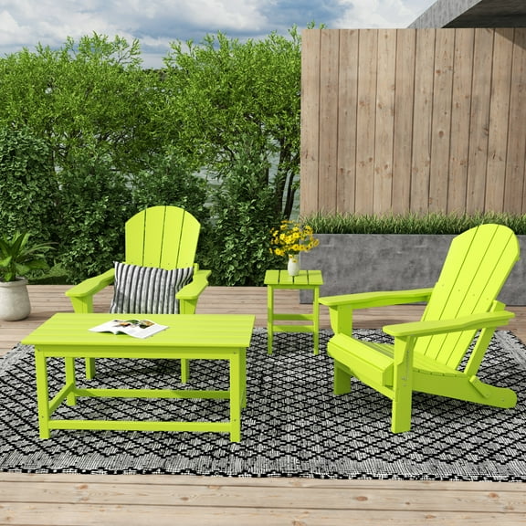 WestinTrends Malibu 4-Pieces Outdoor Patio Furniture Set, All Weather Outdoor Seating Plastic Adirondack Chair Set of 2 with Coffee Table and Side Table, Lime