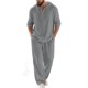 thumbnail image 2 of Ceisia Men's Loose Fit Cotton-Linen 2-Piece Set Hooded Henley Long Sleeve Shirt with Elastic Waist Wide Leg Pants Gifts, 2 of 8