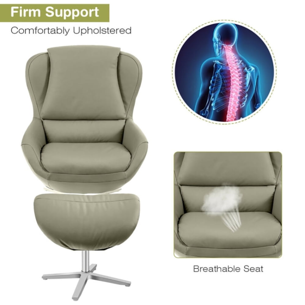 Finihen Leather Soft Upholstered Recliner with Ottoman Footrest, 360° Swivel Leather Lounge Chair with Ottoman and Aluminum Alloy Base, for Living Room, Bedroom, Gray Finihen Leather Soft Upholstered Recliner with Ottoman Footrest, 360° Swivel Leather Lounge Chair with Ottoman and Aluminum Alloy Base, for Living Room, Bedroom, Gray