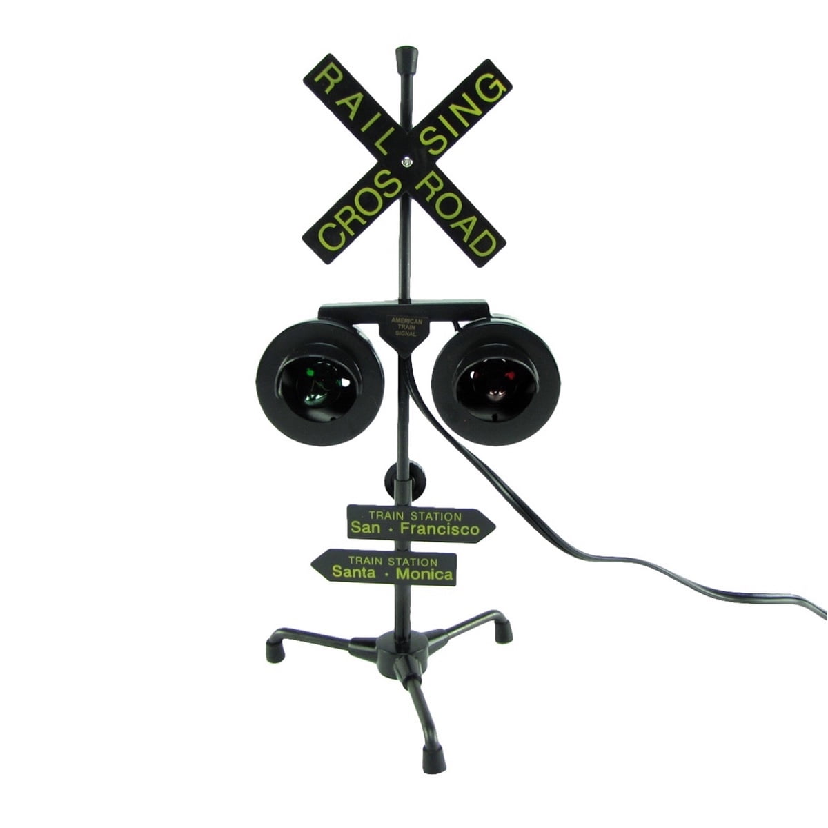 Railroad Crossing Signal Flashing Red Lights Desk Lamp RR Xing Train Sign Light