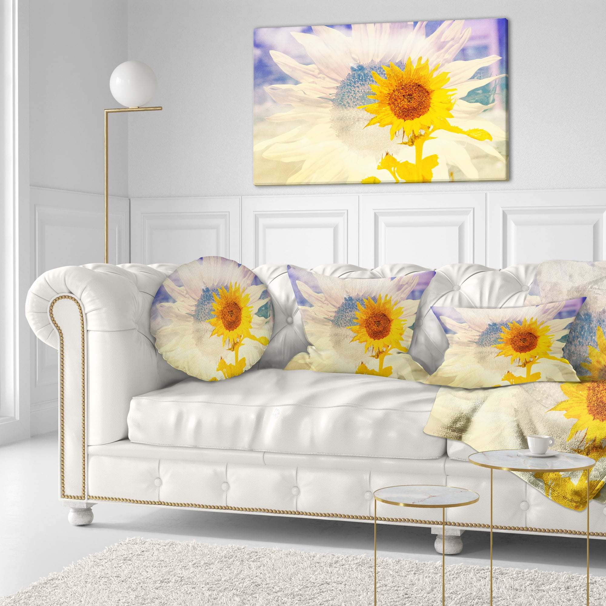 Designart Double Exposure Yellow Sunflowers - Floral Throw Pillow - 12x20