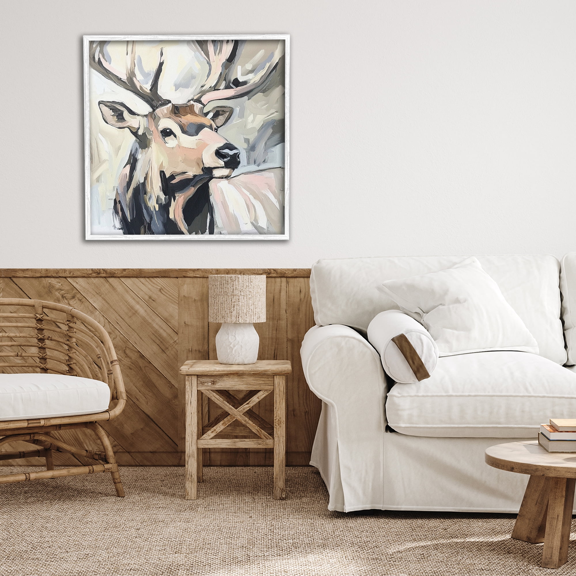 Stupell Industries Neutral Bull Elk Portrait White Framed Giclee Art, design by Tina LeCour