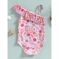 thumbnail image 4 of Bagilaanoe Toddler Baby Girl One-Piece Swimsuit Floral Print Sleeveless Swimwear 12M 18M 24M 3T 4T 5T Kids Pink Ruffle Bathing Suit, 4 of 7