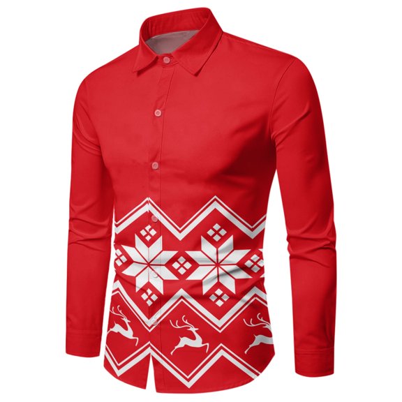Mens Christmas Shirts Santa Claus Party Long Sleeve Button Down Shirts