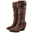 thumbnail image 2 of Slouchy Mid Calf Boots for Women Trendy Leather Pointed Toe Chunky Heel Buckle Knee High Riding Tall Boots, 2 of 9