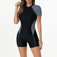 thumbnail image 5 of Riecok Bathing Suit for Women One-Piece Sun Protection Swimsuits Colorblock Quick Dry Swimwear Short Sleeve Beach Swim Suit, 5 of 8