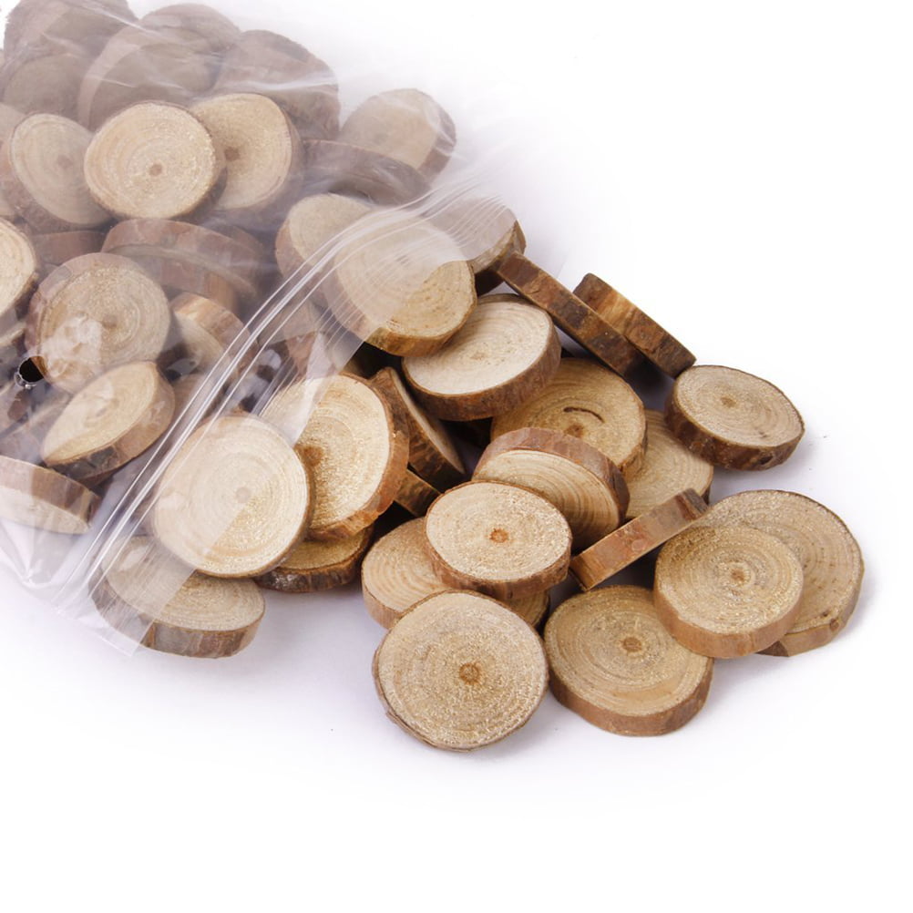 100pcs 1.5-3cm Wood Slices DIY Crafts Log Discs Round Centerpiece Dried Natural