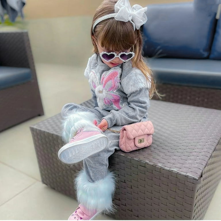 Kids Baby Girls Cotton Top T-shirt Pants Outfits Set Butterfly