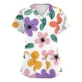 thumbnail image 2 of Nursing Scrubs for Women,Floral Printed Scrub Tops for Women - Stretchy V-Neck Short Sleeve Nurse Work Shirts - Light Purple - XXXL, 2 of 5