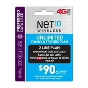 Net10 $90 Unlimited Family & Friends Plan for 2 Lines (8GB of data per line at high speeds, then 2G*) (Email Delivery)