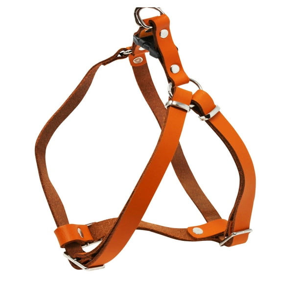 Genuine Leather Adjustable Step-in Dog Harness 2 Sizes Small XSmall [Orange]