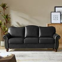 3 Seater Faux Leather Sofa Upholstered Couch with Nailhead Trim Rolled Armrest for Living Room Black