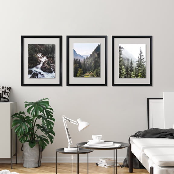 Studio Decor Picture Frame Set - Stylish Floating Glass Gallery - Black - 11" x 14" - 3-Pack