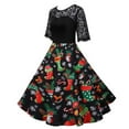 thumbnail image 1 of CEHVOM Robe de Fête Vintage à Manches Courtes et Col Rond pour Femmes de Noël, 1 of 8