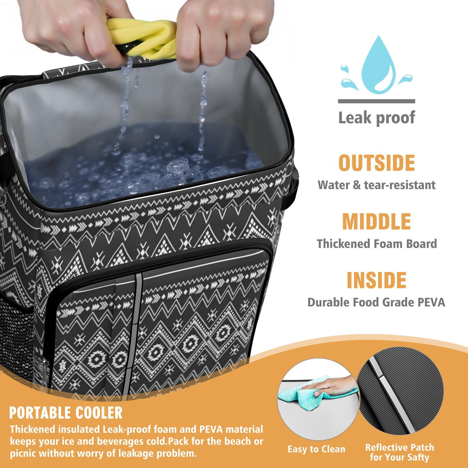 Travel Cooler Bag - Boho Bohemia Pioneer Flower Geometric Line Art Camping Beer Cooler Backpack with Bottle Opener- Waterproof Insulated Picnic Backpacks - Cooler Bag for Beach