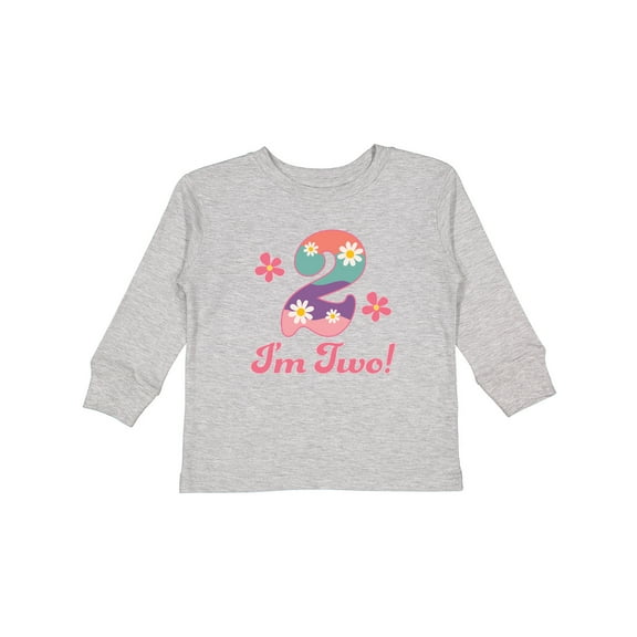 Inktastic 2nd Birthday Retro Flowers 2 Year Old Girl Girls Long Sleeve Toddler T-Shirt