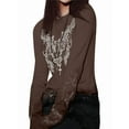 thumbnail image 2 of Graphic Tees for Women Teen Girls Aesthetic Grunge Gothic Clothes Y2k Shirt Knit Basic Long Sleeve Top Fall Coffee XS, 2 of 8