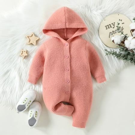 

Hunpta Newborn Infant Boys Girls Solid Warm Knitted Sweater Baby Hooded Jumpsuit Romper 1 Piece Outwear Outfits Clothes