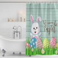 thumbnail image 3 of Easter Rabbits Shower Curtain, Waterproof Shower Curtains for Bathroom, Watercolor Eggs Cute Bunny Grass Flowers Blue Washable Fabric Bathtub Curtain Set Bath Decor with 12 Hooks Long 72"x84", 3 of 8
