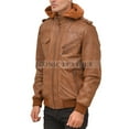 thumbnail image 6 of Men's GENUINE Leather Jacket with Removable Fleece Hood., 6 of 8