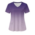 thumbnail image 2 of Staron Women's Short Sleeve V-Neck Tops Casual Fashion Work Uniform Blouse with Pockets Gradient Print Loose Fit Comfortable Nursing Scrub Top, Purple L, 2 of 4