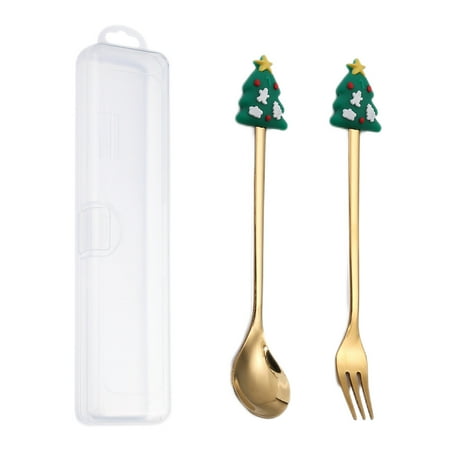 

Christmas Tree Fork Spoon Set Cartoon Dessert Dinnerware Gift Box (Style Q)