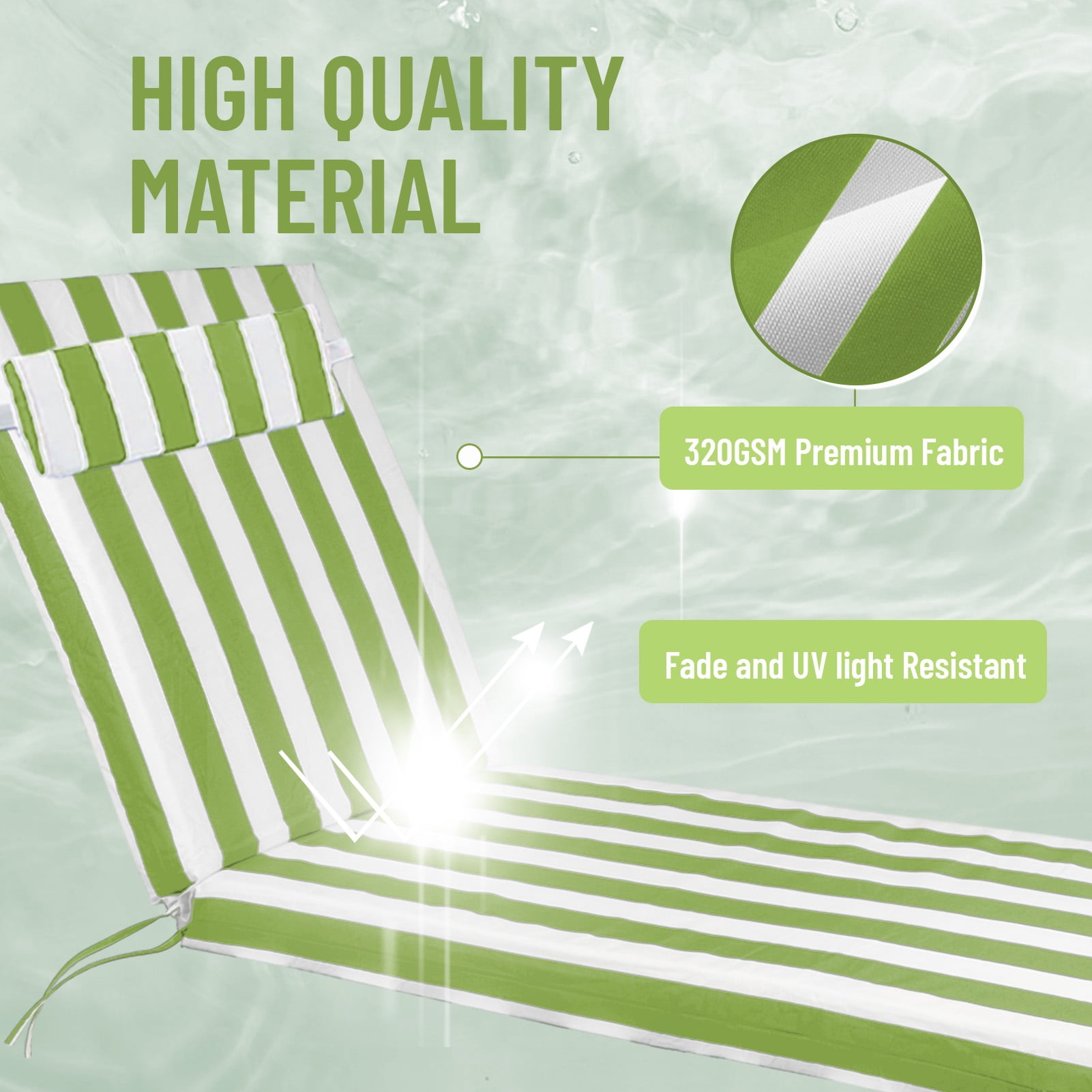 Outdoor Chaise Lounge Cushion with Adjustable Headrest and Straps