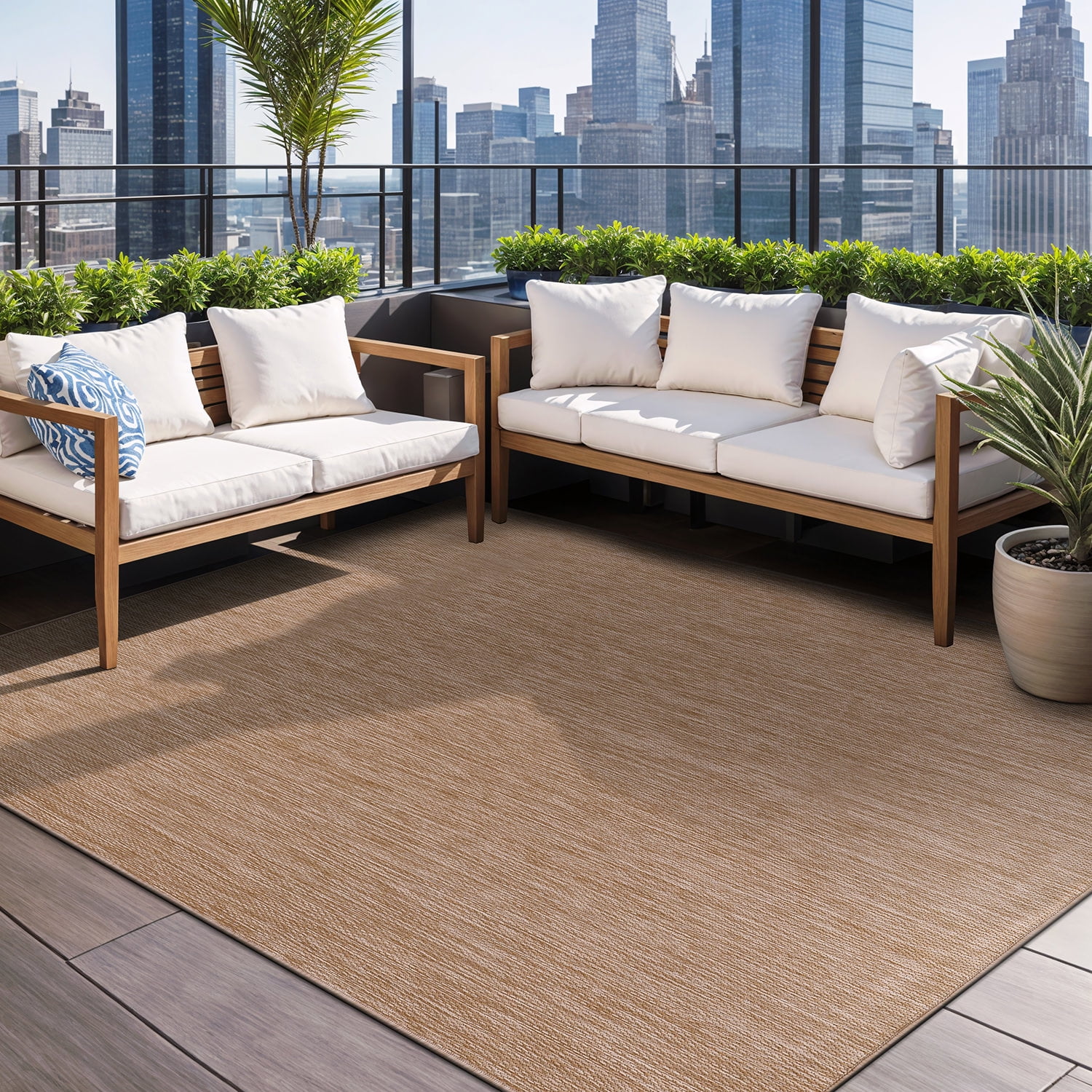 Beverly Rug Indoor/Outdoor Area Rugs, Waterproof Patio Porch Garden Carpet, Jute Beige, 10'x14'