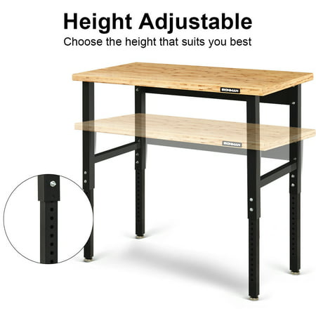 Gymax Adjustable Height Workbench Bamboo Top Steel Frame Heavy Duty Garage Canada - Best Adjustable Height Work Table
