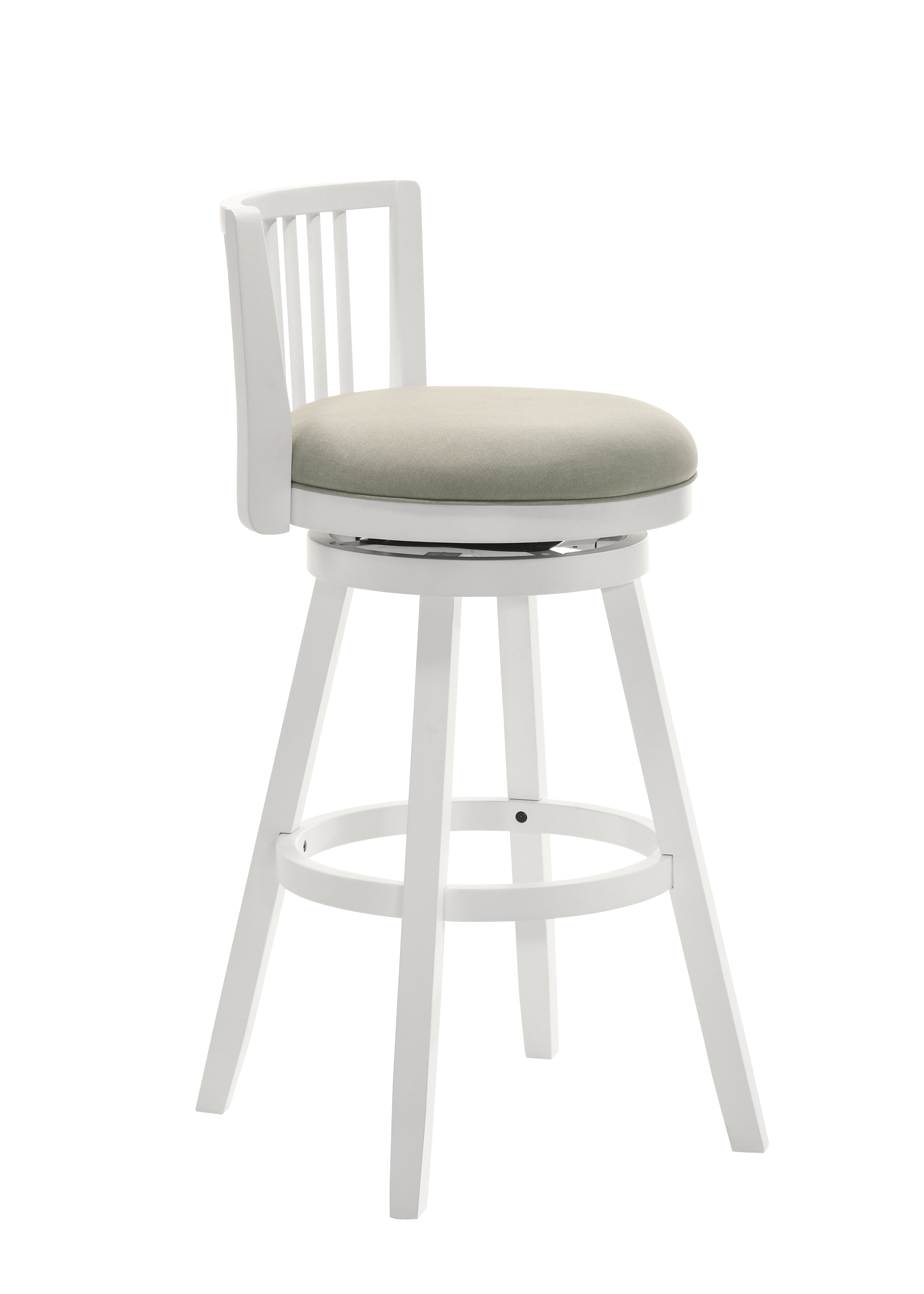Harper 26 in. Matte White Counter Height Rubberwood Swivel Barstool with Fog Fabric Seat - Set of 3