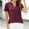 thumbnail image 5 of KIHOUT Women's Casual Notched V-Neck Short Sleeve T-Shirt Relaxed Fit Cotton-Like Everyday Summer Top, 5 of 8