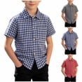 thumbnail image 6 of Ahabrexf Boys Button Down Shirt, Short Sleeve Plaid Checkered Lapel Collar Casual Summer Shirt for Kids, 6 of 7