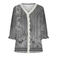 thumbnail image 5 of LEAVINGSUO 2023 Fall Womens Tops Plus Clearance Women's Fashion Lace Printing Loose T-Shirt 3/4 Sleeves Blouse V-Neck Casual Tops, 5 of 5