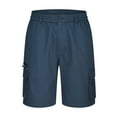 thumbnail image 4 of Penkiiy Mens Shorts Men Casual Button Zipper Shorts Solid Knee Length Cargo Shorts With Pocket Straight Button Zipper Shorts Navy Short, 4 of 6