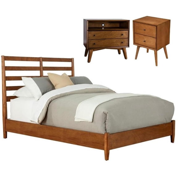 Home Square 3 Piece Set with Large Nightstand Full Bed and 2-Drawer Nightstand