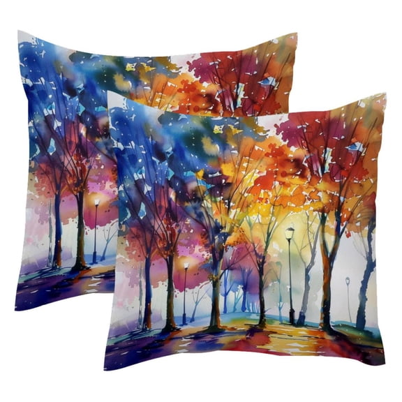 2 Pack Throw Pillow Covers Trees Watercolors Print Decorative Pillow Cases Home Decor Square 18x18 Inches Pillowcases